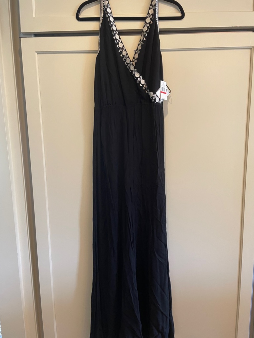 1. State Women's Black White Embroidered Halter High-Slit Wide-Leg Jumpsuit, XS